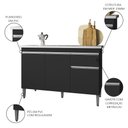 Ver imagem 3 de Balcão Gabinete com Pia Inox 120cm 3 Portas e 1 Gaveta Tatiane Preto - Ajl Móveis