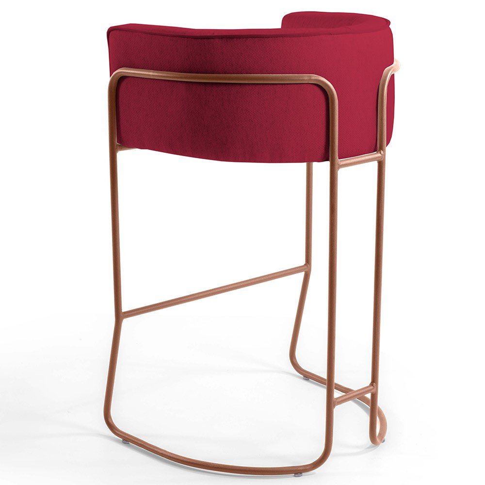 Kit 02 Banquetas Decorativas Fixa Base de Aço Cobre Betina D02 Veludo Vermelho B-173 - Lyam Decor - 6