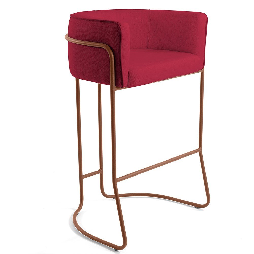 Kit 02 Banquetas Decorativas Fixa Base de Aço Cobre Betina D02 Veludo Vermelho B-173 - Lyam Decor - 3