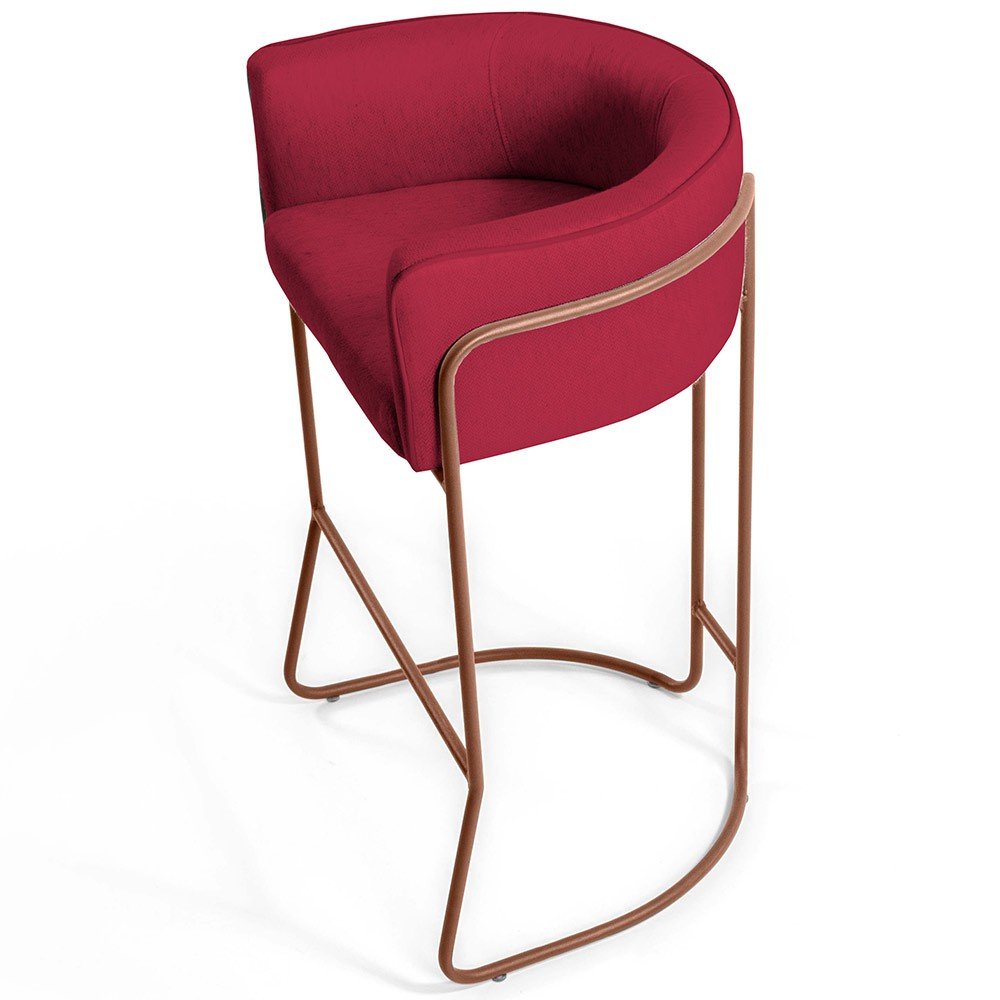 Kit 02 Banquetas Decorativas Fixa Base de Aço Cobre Betina D02 Veludo Vermelho B-173 - Lyam Decor - 5