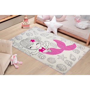 Tapete Quarto Infantil Menina 80cm Sereia Cinza Rosa Lancer