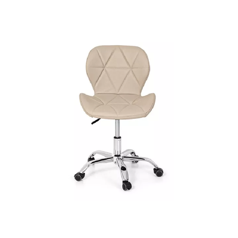 Cadeira Decorativa Assento Bege Estofado Base Giratoria Cromada Unidade Bering