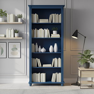 Estante para Livros de Madeira 4 Prateleiras Pés Torneados Sevilha - Azul Bic Laca