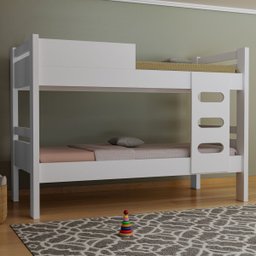 Cama Beliche Solteiro Mdf com Proteção Lateral e Escada:branca - 2