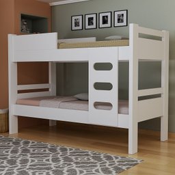 Cama Beliche Solteiro Mdf com Proteção Lateral e Escada:branca - 1