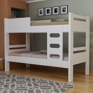 Cama Beliche Solteiro Mdf com Proteção Lateral e Escada:branca