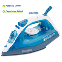 Ver imagem 2 de Ferro de Passar Roupa Vapor Spray Antiaderrente Autolimpeza Azul 127v Black Decker
