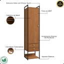Ver imagem 3 de Armário Roupeiro Slim 48cm Cabideiro 2 Gavetas 1 Porta Canela/preto Fosco