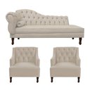 Ver imagem 1 de Kit Divã Cancun 160cm Braço Direito + 2 Poltronas Genesis com Strass Suede: Bege