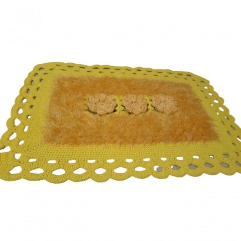Tapete de Crochê Luxo Amarelo e Dourado Artesanal