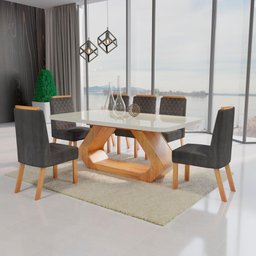 Sala de Jantar 180x90 MDF/Vidro 6 Cadeiras Lottus Bom Pastor - 1