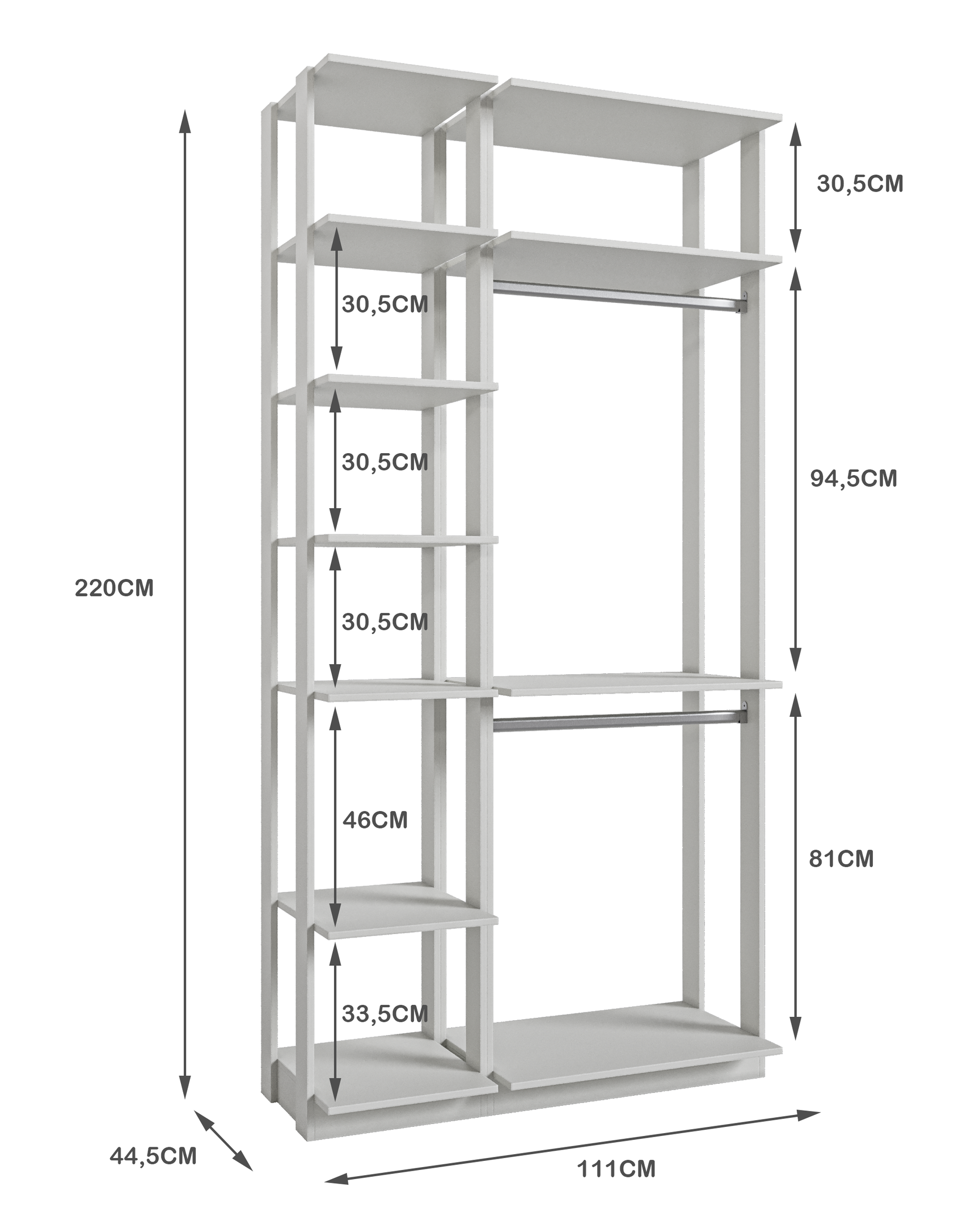 Módulo para Closet 6 Prateleiras 2 Cabideiros  - 3