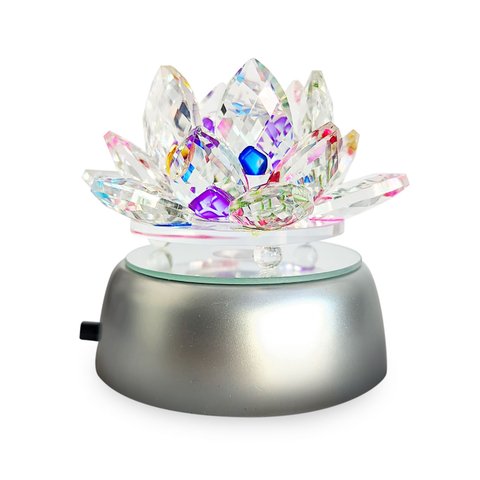 Enfeite Escultura de Vidro Flor de Lotus de 8cm com Base Espelhada Led Rgb Enfeite de Crista Cor:col