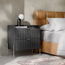 Ver imagem 2 de Mesa Lateral para Cama Moriah 60cm Retro 100% Mdf Grafite Preto com Champagne
