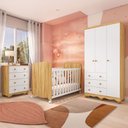 Ver imagem 1 de Quarto de Bebê Completo Junior Uli 3 Portas 7 Gavetas 100% MDF Branco Brilho/Amêndoa - Móveis Peroba