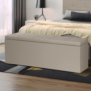 Calçadeira Baú Casal 1,40m Roma Material Sintético Bege Dal Poz Estofados