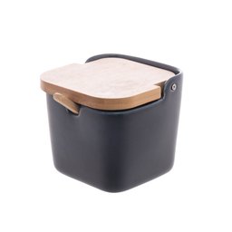 Saleiro Cerâmica Colher e Tampa de Bambu 10,5cm de Servir - 1