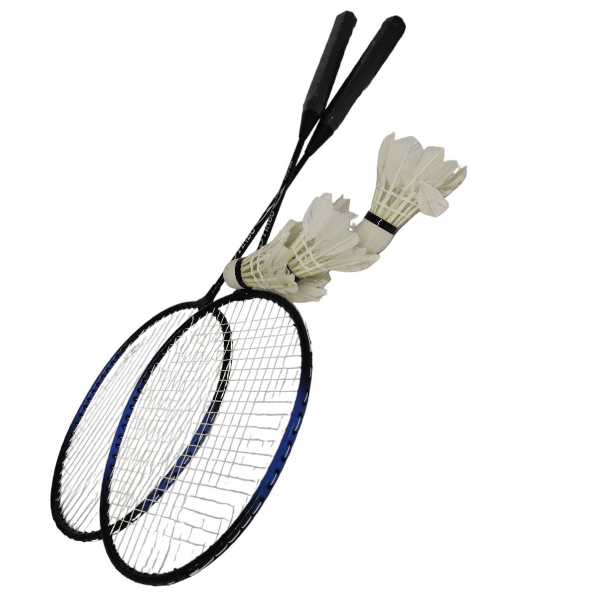 Kit Conjunto Badminton 2 Raquetes 3 Petecas Bolsa Esporte - Azul - 3