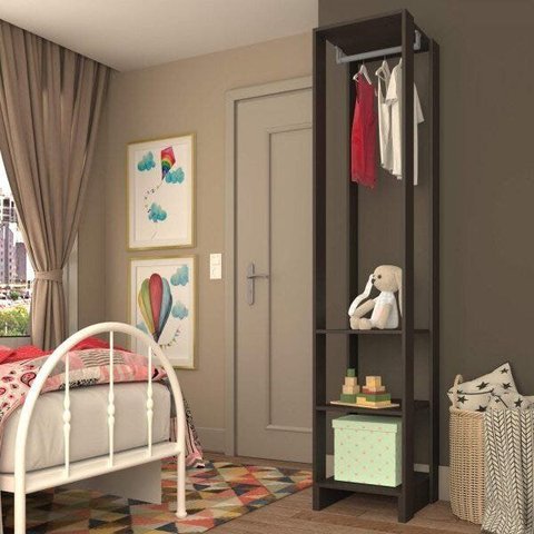 Módulo Closet 1 Cabideiro 3 Prateleiras Yes Preto
