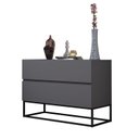 Ver imagem 1 de Mesa de Cabeceira para Quarto Eros 60cm 2 Gavetas Cinza Fosco Pés de Ferro Preto Design Moderno