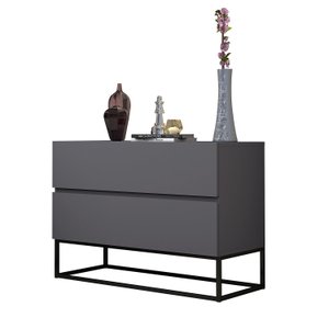 Mesa de Cabeceira para Quarto Eros 60cm 2 Gavetas Cinza Fosco Pés de Ferro Preto Design Moderno