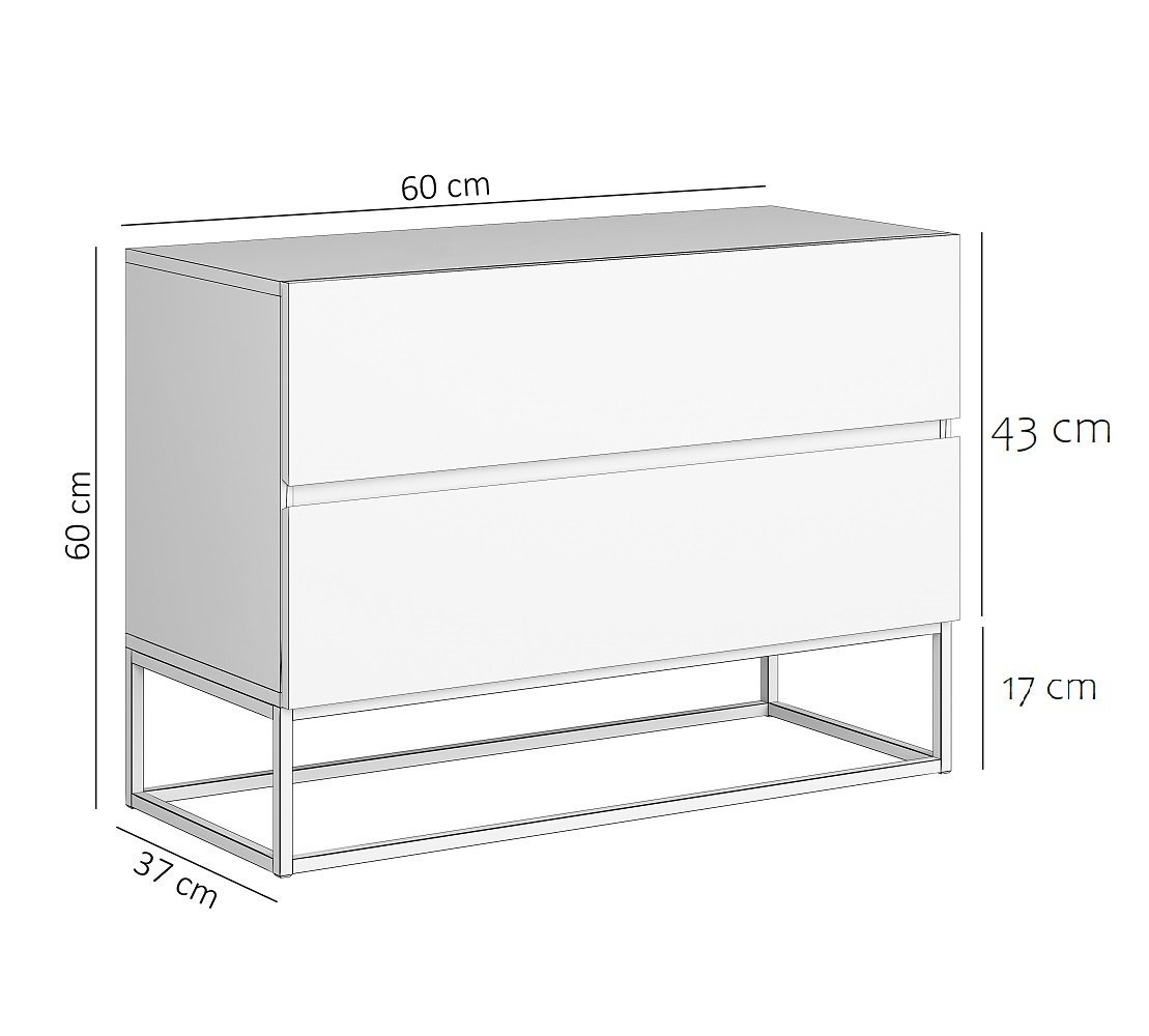 Mesa de Cabeceira para Quarto Eros 60cm 2 Gavetas Cinza Pés de Ferro Preto - 5