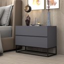 Ver imagem 2 de Mesa de Cabeceira para Quarto Eros 60cm 2 Gavetas Cinza Fosco Pés de Ferro Preto Design Moderno