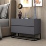 Mesa de Cabeceira para Quarto Eros 60cm 2 Gavetas Cinza Fosco Pés de Ferro Preto Design Moderno - 2