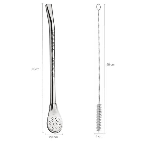 Kit de Chimarrão Cuia Gajeta Uruguaia e Bomba Bojo Pêra 19cm Aço Inox para Mate com Rosca
