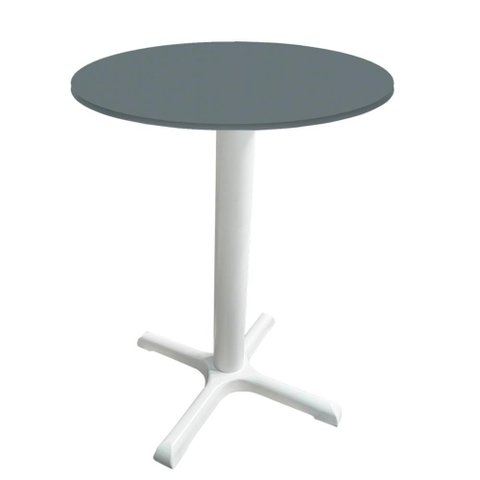 Mesa Ômega Ferro Branco 74 Cm (alt) Base em X Tampo Mdp Redondo Grafito 70 Cm (larg) X 2,50 Cm (alt