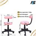 Ver imagem 2 de Cadeira Mocho com Encosto Confortável Rosa Trabalho Estética Manicure Giratória Feminina Odonto