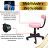 Cadeira Mocho com Encosto Confortável Rosa Trabalho Estética Manicure Giratória Feminina Odonto - 7