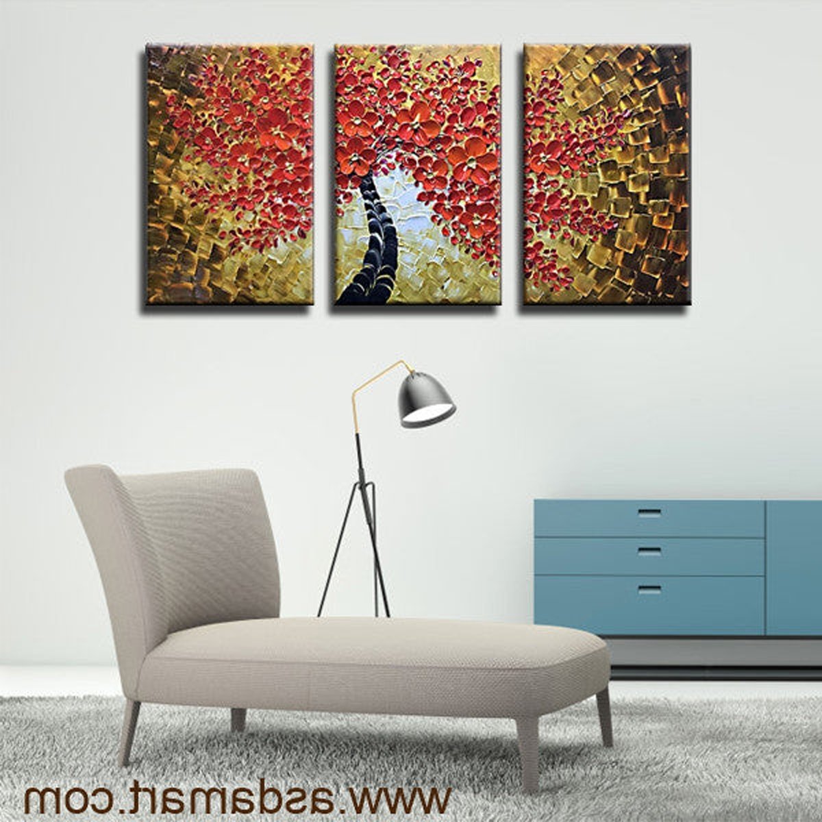 Quadro Pintura Tela banco árvore abstrato bordo 5600: 70cm (A) x 100cm (L) - 1