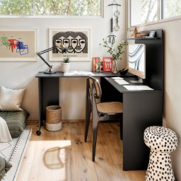 Escrivaninha em L de Canto 3 em 1 com Rodízios Home Office Ej Móveis:preto - 1
