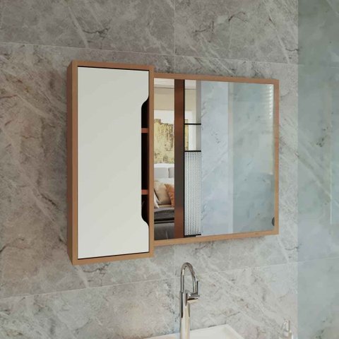 Espelheira para Banheiro 80cm Bn3645 Tecnomobili 2023 Móvel na Caixa Amêndo/branco