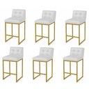 Ver imagem 2 de Banqueta Cozinha Alta com Encosto Industrial Kit 6 Dourado Lirina Pu Branco C05 - D'Rossi