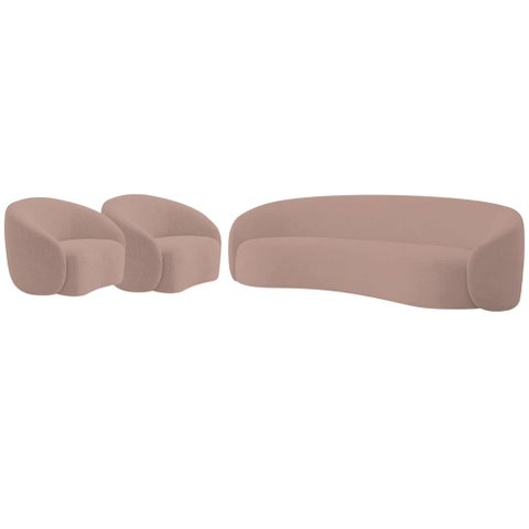 Kit Sofá 3 Lugares 200cm e 2 Poltronas Orgânica Luxo Recepção Amore Linho Rose - Amarena Móveis
