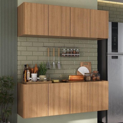 Kit Armário de Cozinha e Balcão 4 Portas Multimóveis Mp2161 Rustic