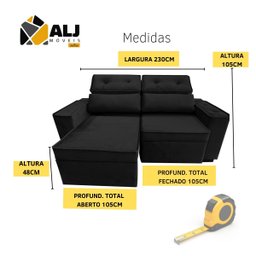 Sofá 3 Lugares Retrátil e Reclinável230 cm Esteban-Preto-ALJ MÓVEIS - 4