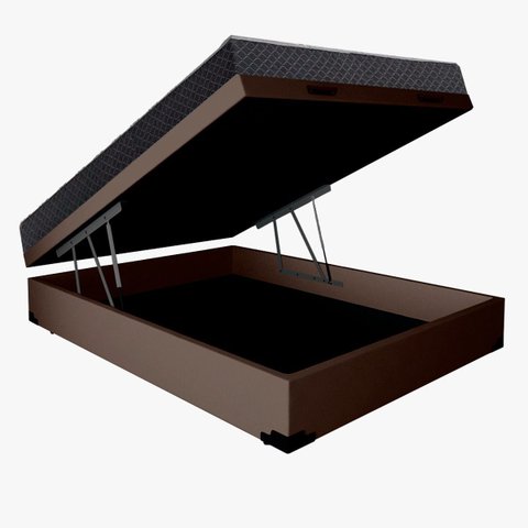 Cama Base Box Baú Casal Reforçado Sintético Marrom + Colchão Casal Reforçado D33 20x138x188
