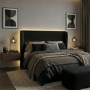 Ver imagem 3 de Cabeceira Cama Casal Livia 140cm Orgânica Curva Bouclê Preto - Montanari's Decor