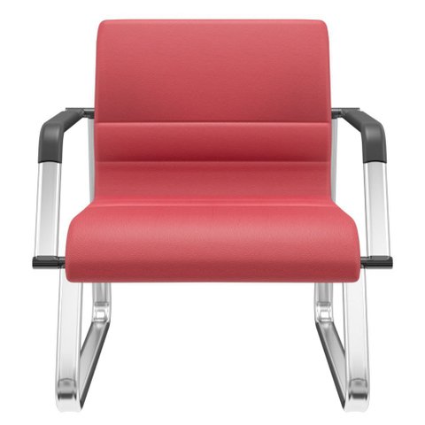 Cadeira de Escritório Recepção com Braço Fixa Cromada Lev P03 Crepe Vermelho - Lyam Decor
