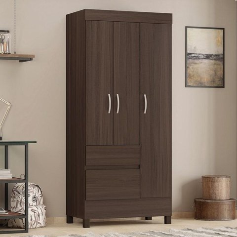 Guarda Roupa Solteiro Wind 3 Portas e 2 Gavetas-demóbile:café Touch