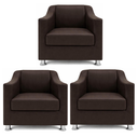 Ver imagem 1 de Kit 3 Poltronas Reforçadas Recepção Barbearia Tecido Corino Marrom