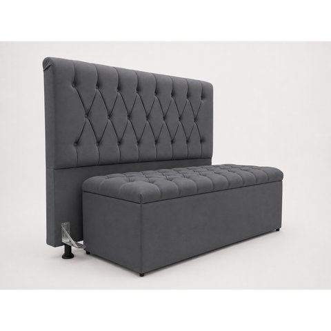 Kit Cabeceira e Calçadeira Baú Mallu Casal 140 cm - Veludo Cinza Grafite
