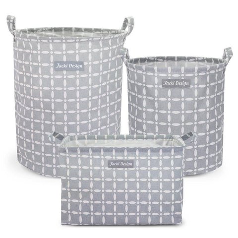 Kit 3 Cestos Multiuso Tecido 43l, 25l e 23l Cinza Listrado