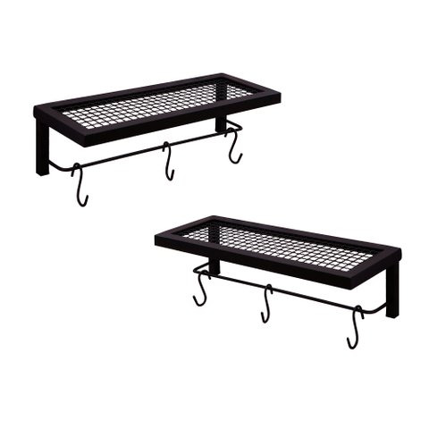 Kit 2 Prateleiras de Tela Decorativas Cozinha Porta Toalhas e Utensílios Metal Preto