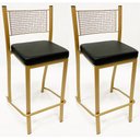 Ver imagem 1 de Banqueta Média para Balcão Empilhável Kit 2 Unidades Cor Dourado Fosco Assento Preto Altura 65cm