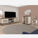 Ver imagem 1 de Conjunto Sala Rack P/ Tv até 75", Buffet Aparador 1 Porta, Mesa de Apoio Pinho/off White Charlotte -