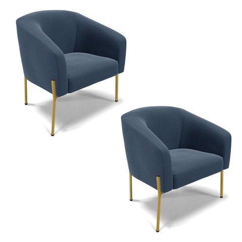 Cadeira Sala de Jantar Pé de Ferro Dourado Kit 2 Stella Suede D03 - D'Rossi Cor Azul Marinho